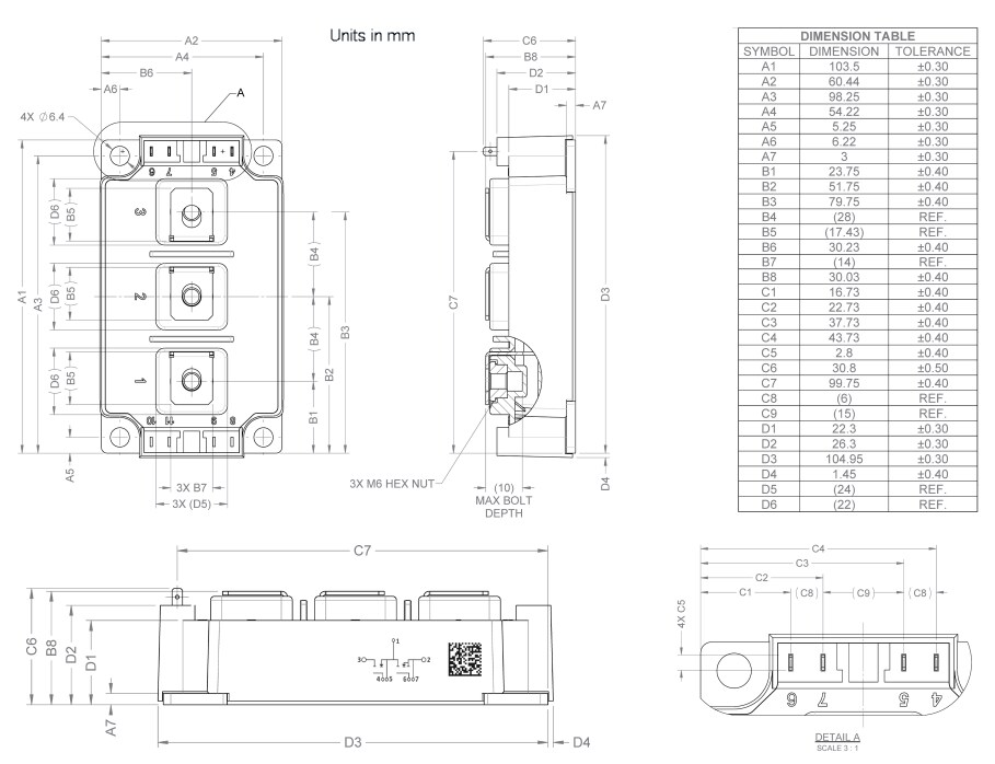Mechanical Drawing - Wolfspeed 1700V BM SiC Half-Bridge Modules